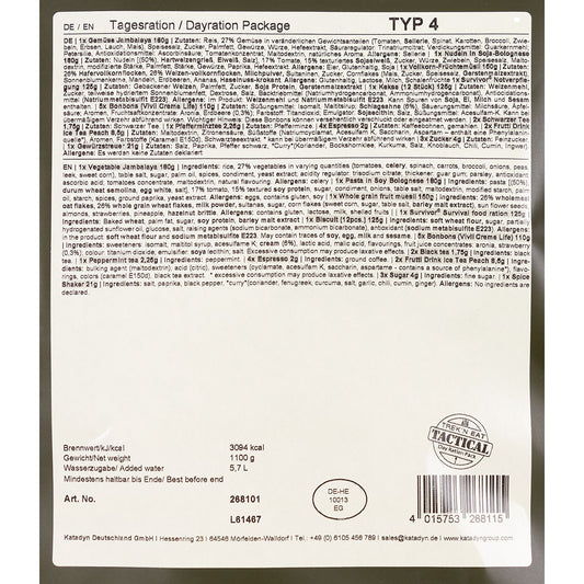 Trek 'n Eat, Tagesration, "Typ IV" Nudeln Bolognese