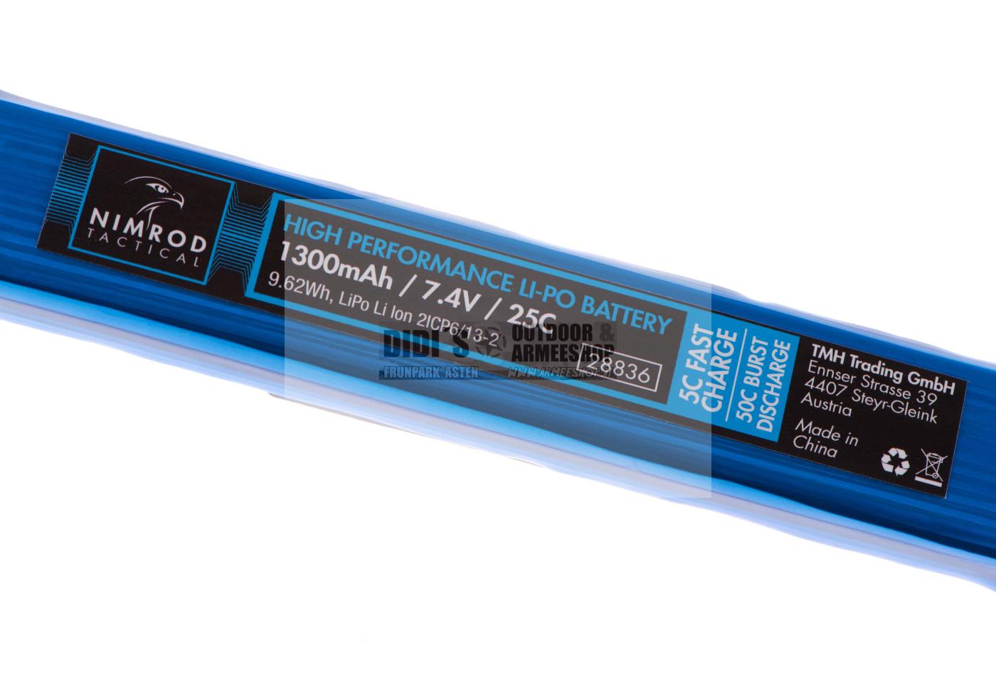 Lipo 7.4V 1300mAh 25C Stock Tube Type
