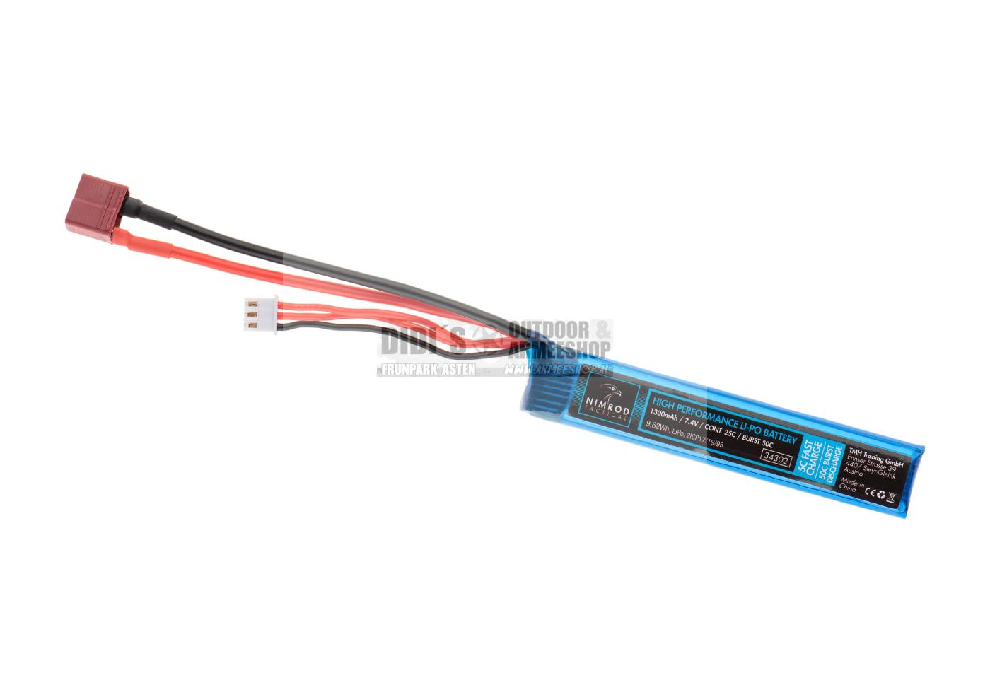 Lipo 7.4V 1300mAh 25C Buffer Tube Type T-Plug