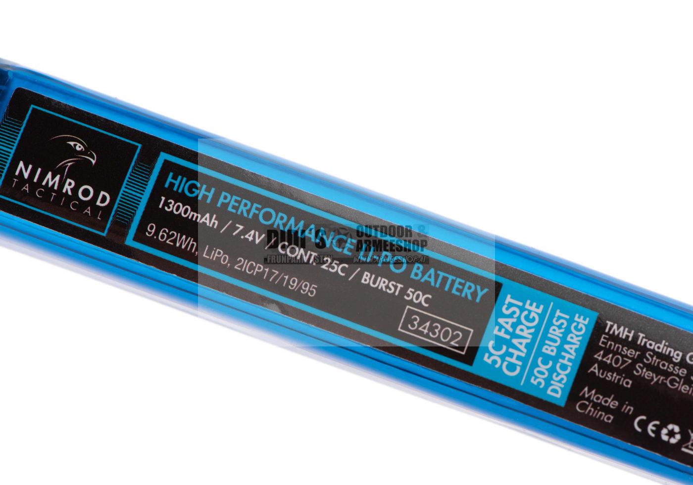 Lipo 7.4V 1300mAh 25C Buffer Tube Type T-Plug