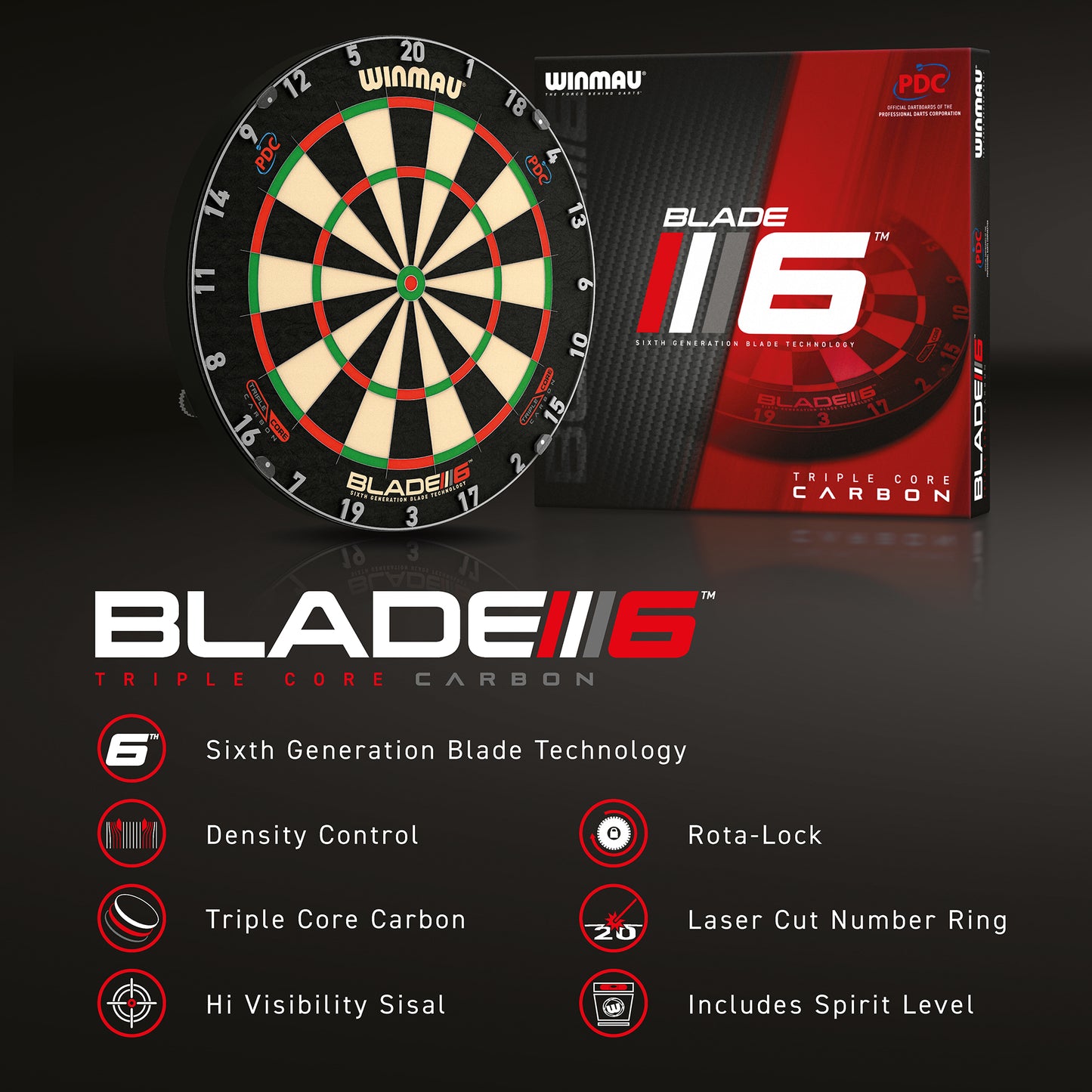 Dartboard Winmau Blade 6 Triple Core Carbon PDC
