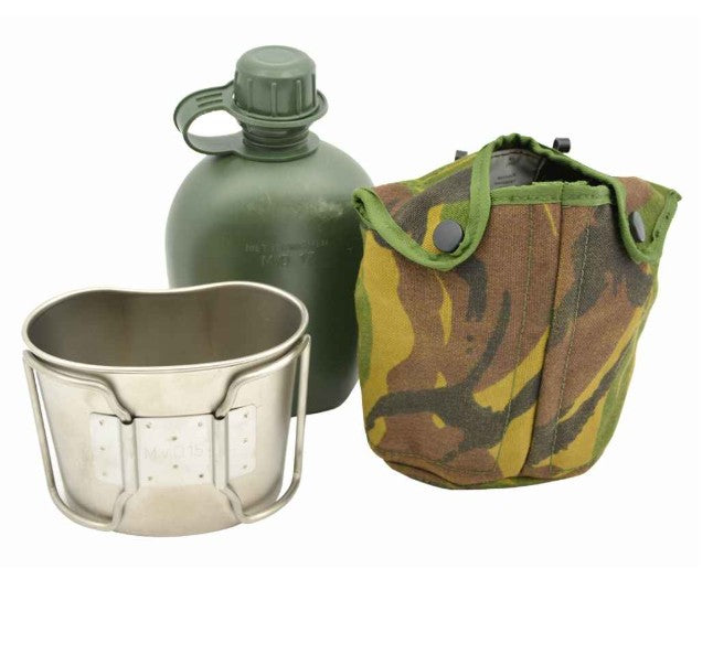 Feldflasche, (NL) m. Becher + Tasche DPM-tarn gebr.