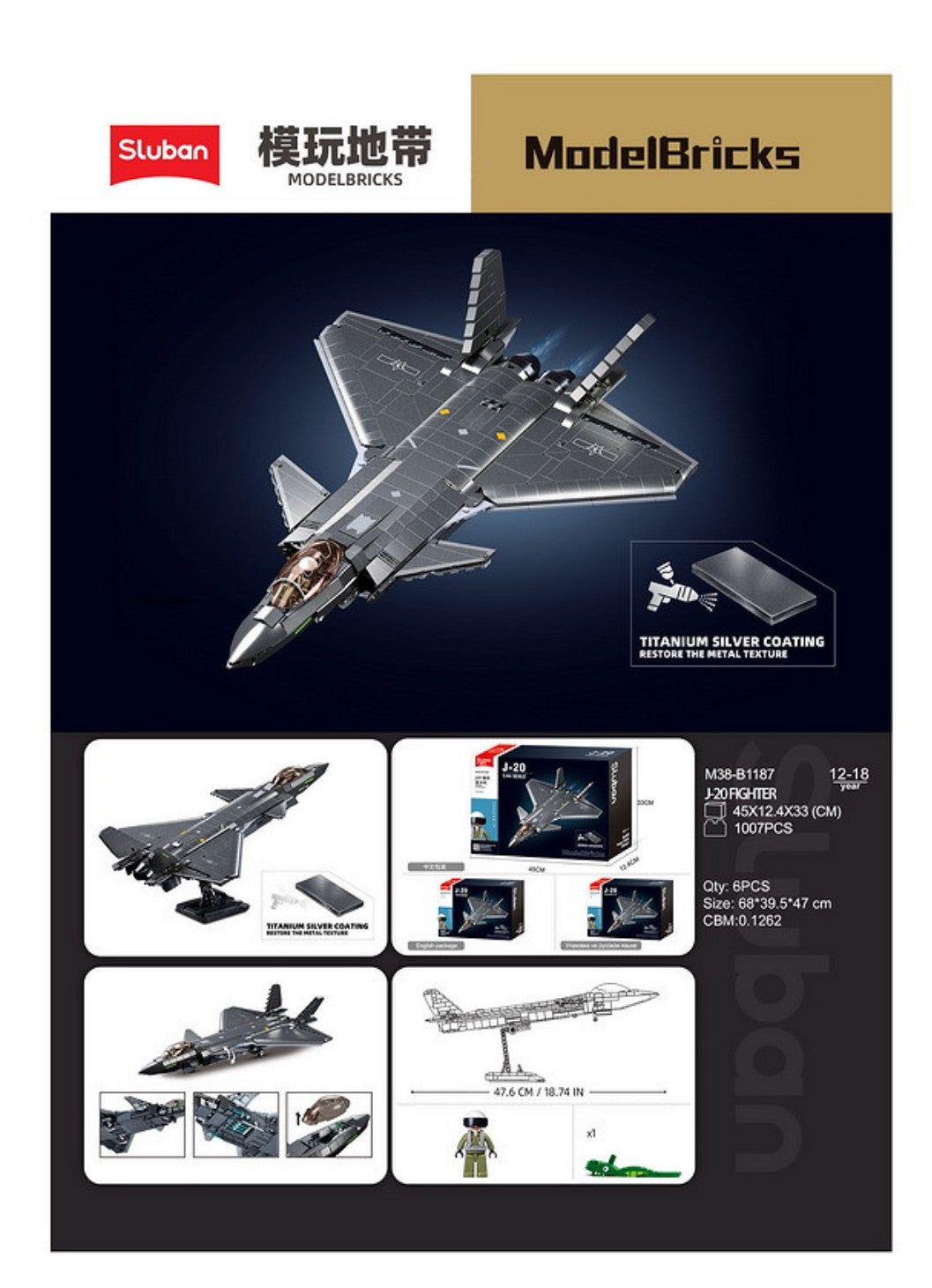 Sluban J20SS Stealth-Flugzeug Metallbeschichtung Version M38-B1187