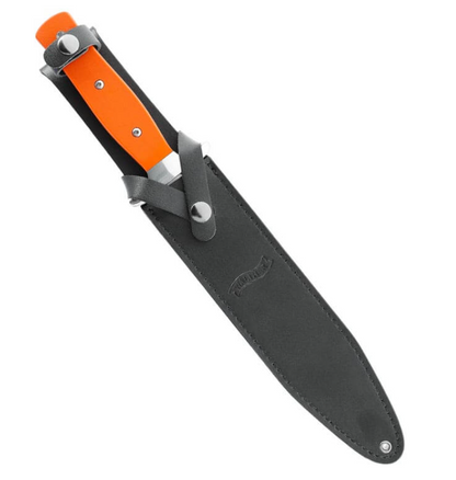 Walther Saufänger G10, satiniert, inkl. Lederscheide