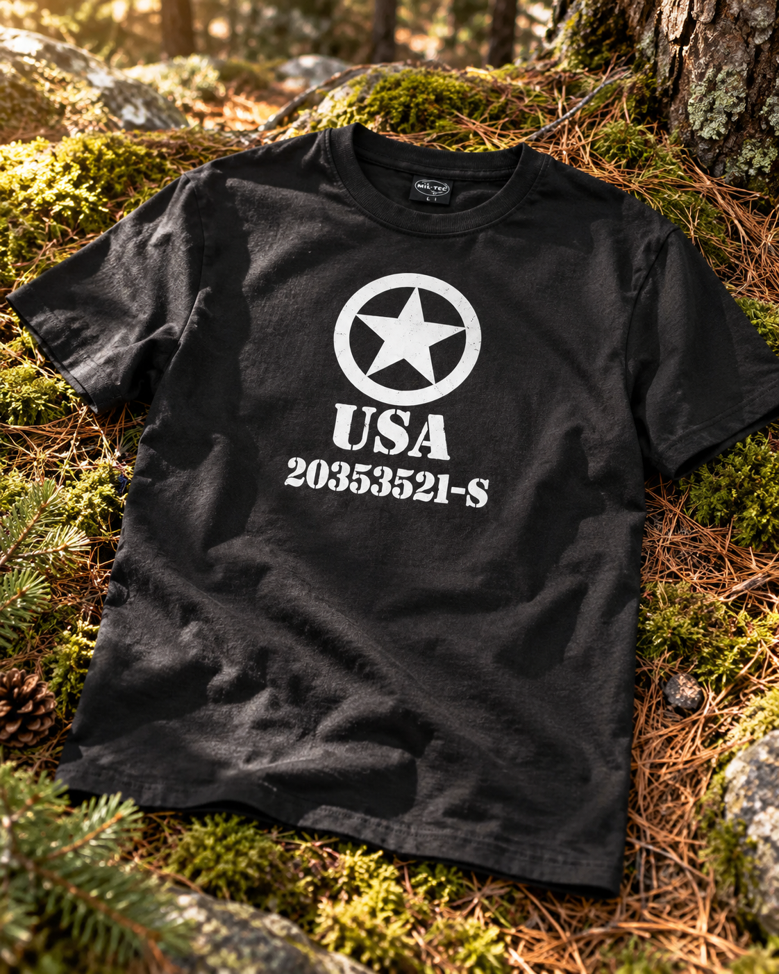 US Army T-SHIRT M.DRUCK ′ALLIED STAR′ SCHWARZ 100% Baumwolle 140 g/m²