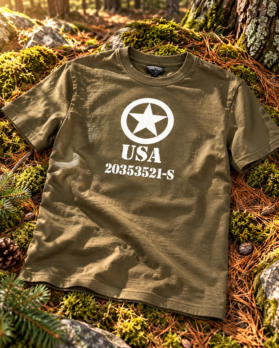 US Army T-SHIRT M.DRUCK ′ALLIED STAR′ OLIV 100% Baumwolle 140 g/m²